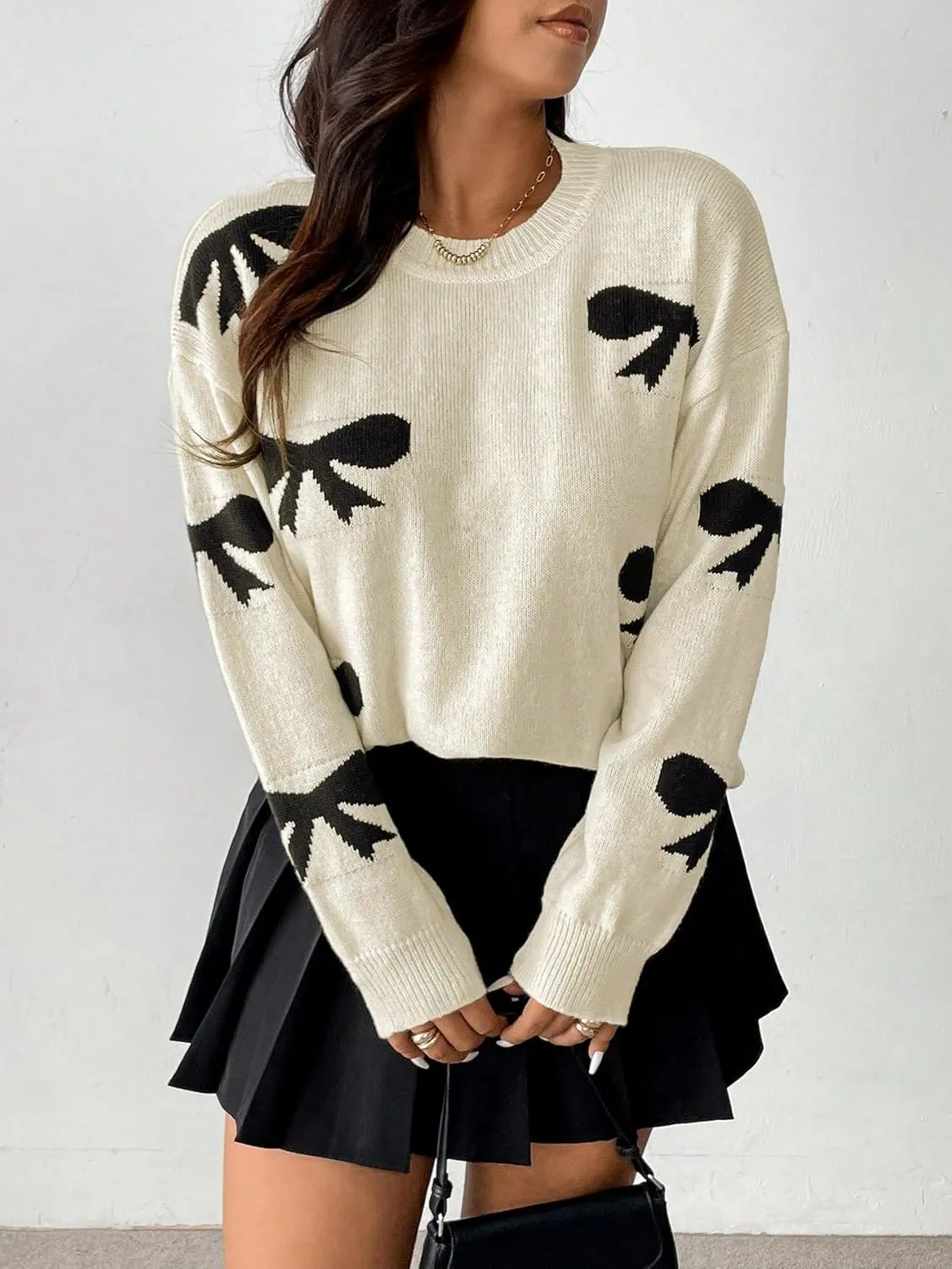 SOLY HUX Women's Plus Size Bow Sweater Y2K Ribbon Sweater with Bows for Women Trendy Knit Pullover Tops Cute Jumpers