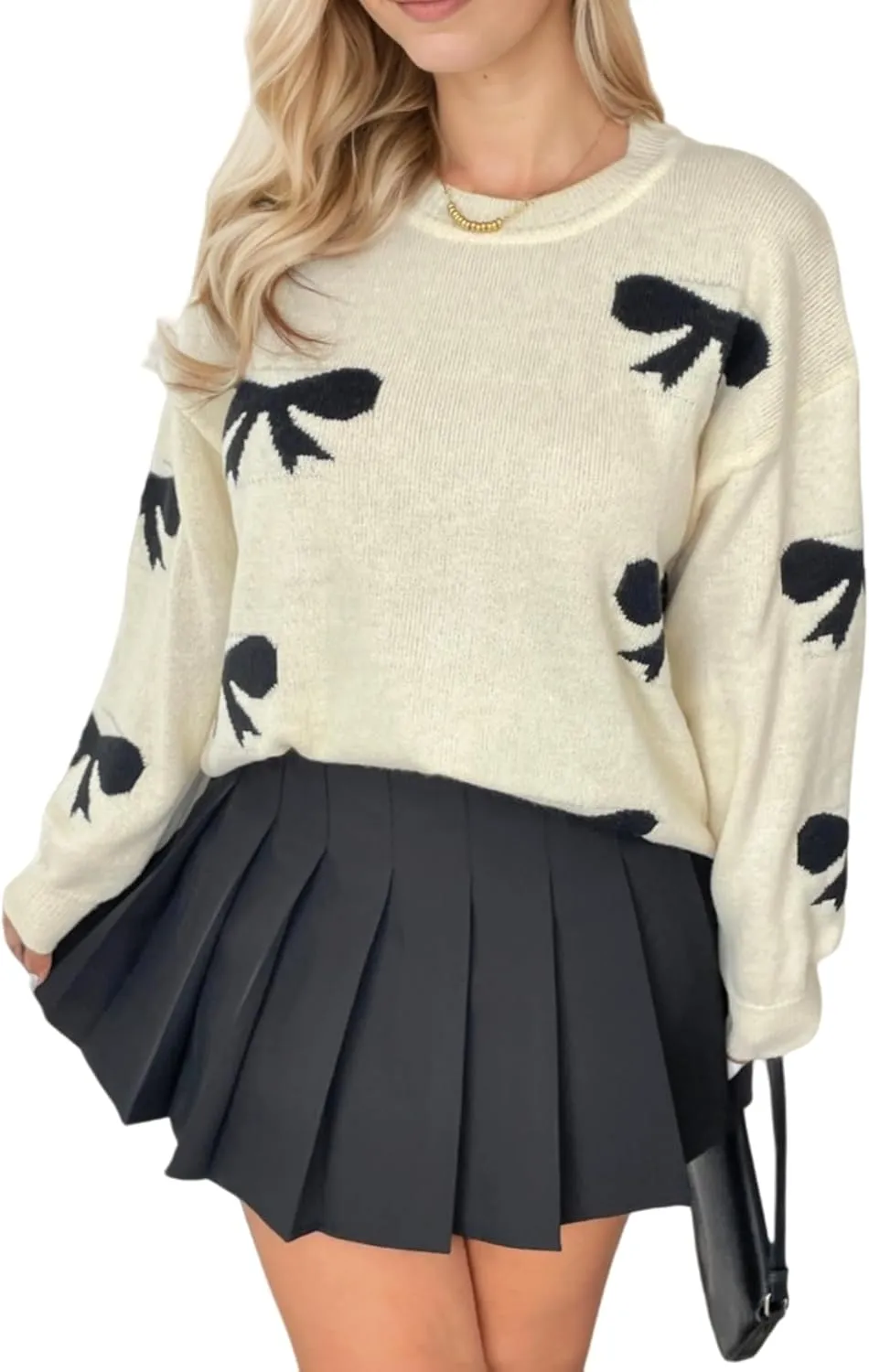 SOLY HUX Women's Plus Size Bow Sweater Y2K Ribbon Sweater with Bows for Women Trendy Knit Pullover Tops Cute Jumpers