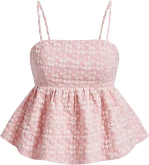 SOLY HUX Women's Spaghetti Strap Ruffle Hem Peplum Cami Top Jacquard Camisole
