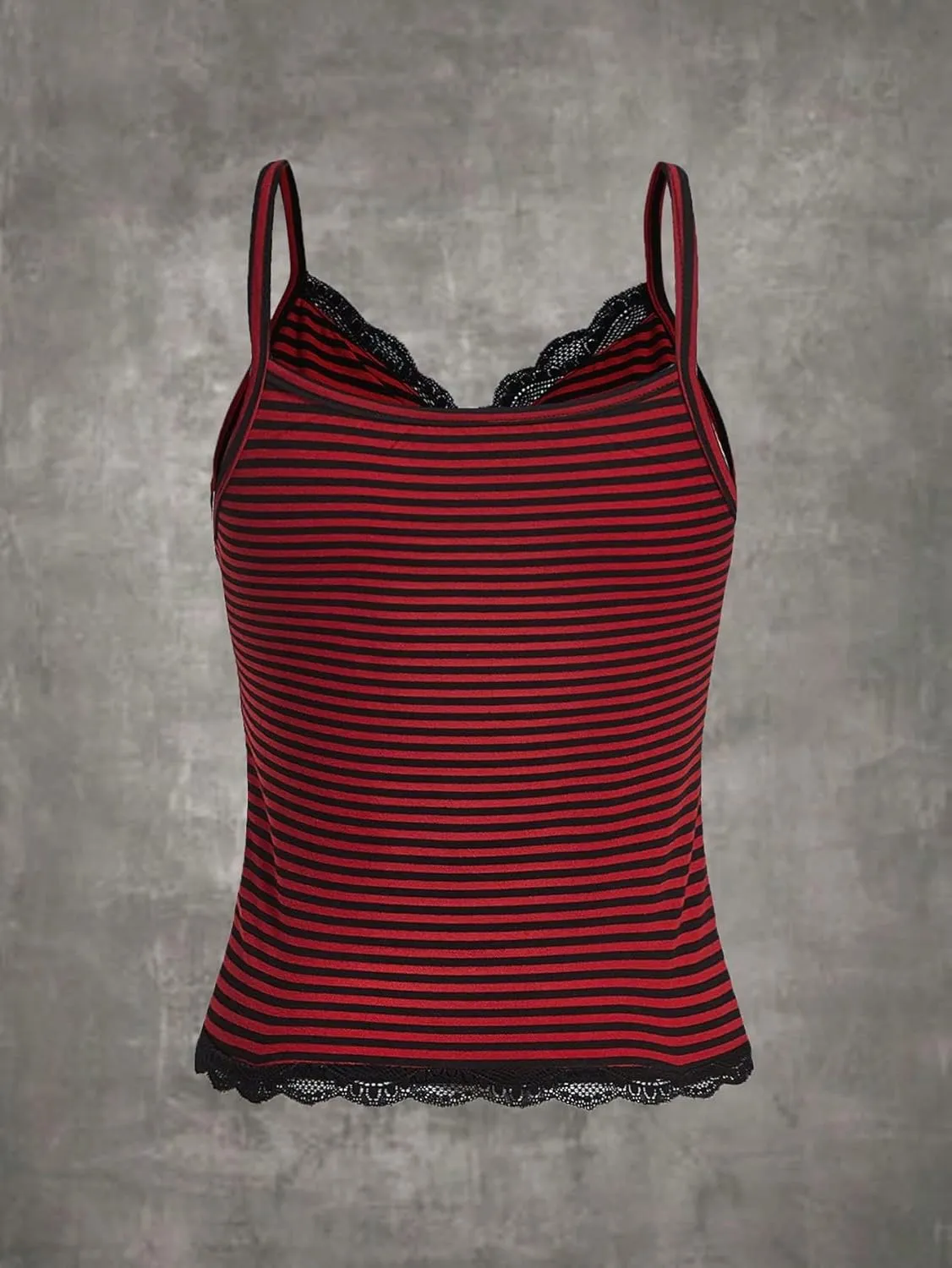 SOLY HUX Women's Striped Lace Trim Cami Top Spaghetti Strap Summer Y2K Camisole