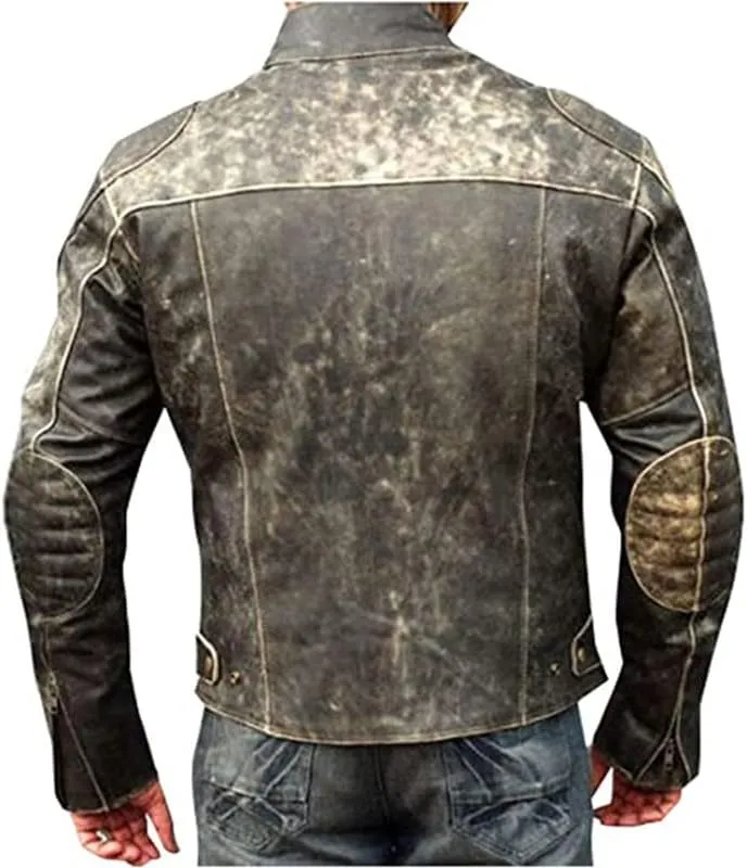 SpazeUp Mens Brown Distressed Leather Jacket | Vintage Motorcycle Leather Jackets for Men