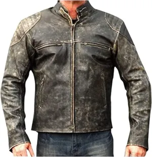 SpazeUp Mens Brown Distressed Leather Jacket | Vintage Motorcycle Leather Jackets for Men