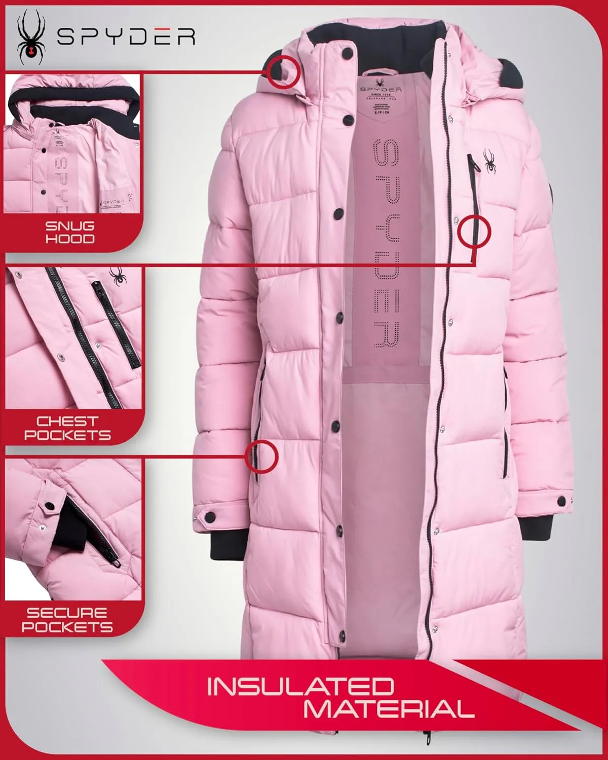 Spyder Women's Long Puffer Jacket - Insulated Full Length Windbreaker Long Down Coat Parka Jacket for Ladies (Sizes: S-XL)