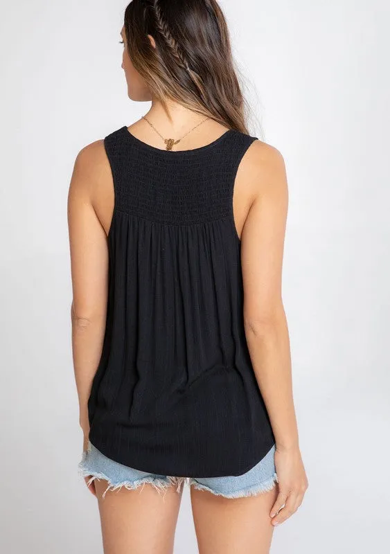 Striped Jacquard Smocked Racerback Tank Top