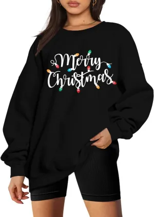 SUPEYA Women's Merry Christmas Oversized Pullover Sweatshirt With Lights - Holiday Xmas Sweater Top