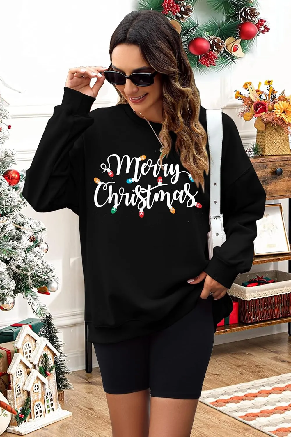 SUPEYA Women's Merry Christmas Oversized Pullover Sweatshirt With Lights - Holiday Xmas Sweater Top