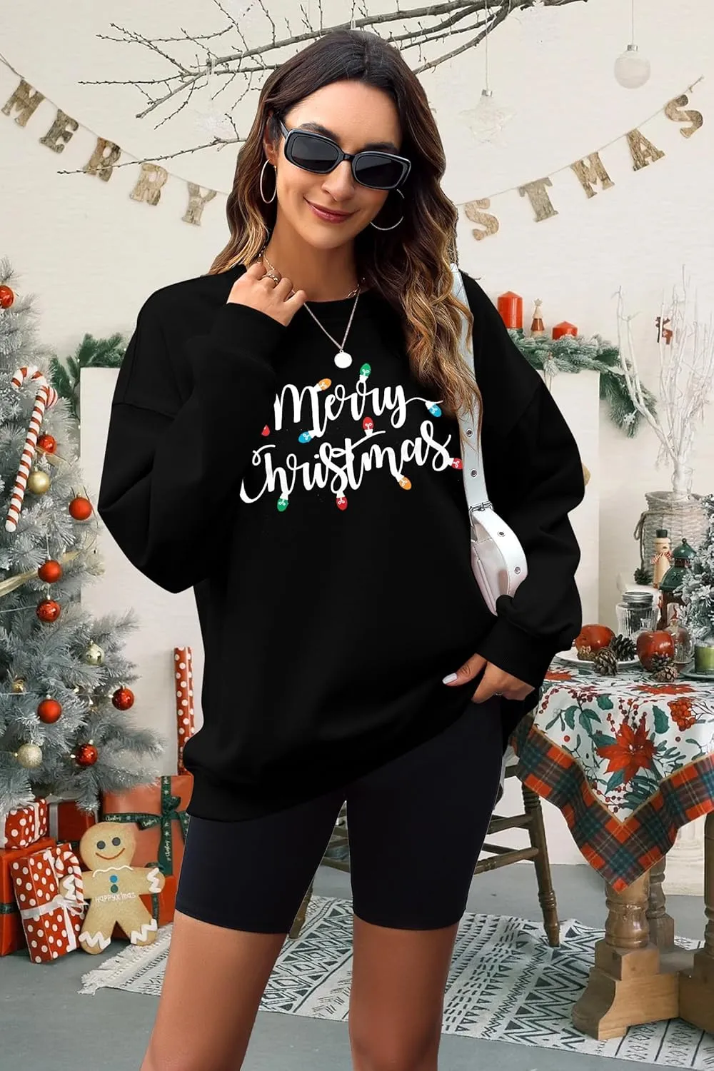 SUPEYA Women's Merry Christmas Oversized Pullover Sweatshirt With Lights - Holiday Xmas Sweater Top