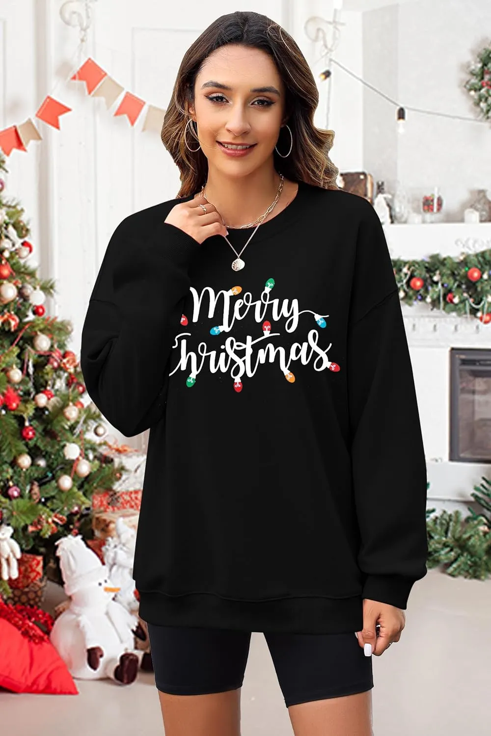 SUPEYA Women's Merry Christmas Oversized Pullover Sweatshirt With Lights - Holiday Xmas Sweater Top