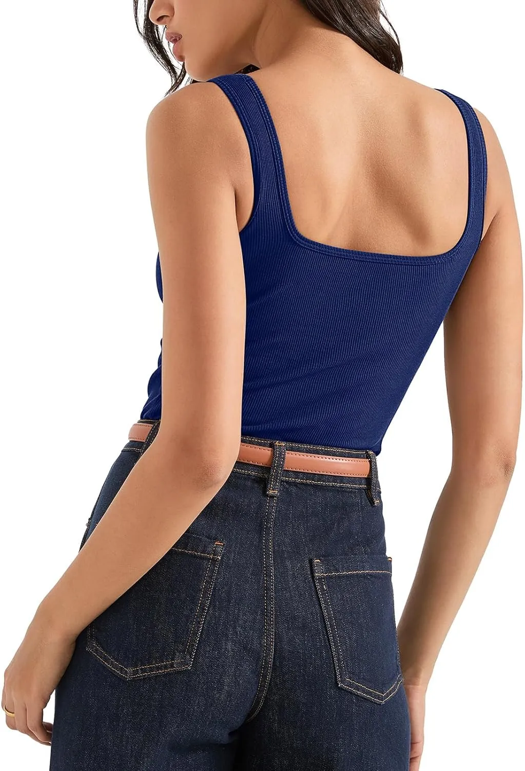 SUUKSESS Women Cotton Ribbed Built in Bra Tank Tops Summer Casual Basic Top