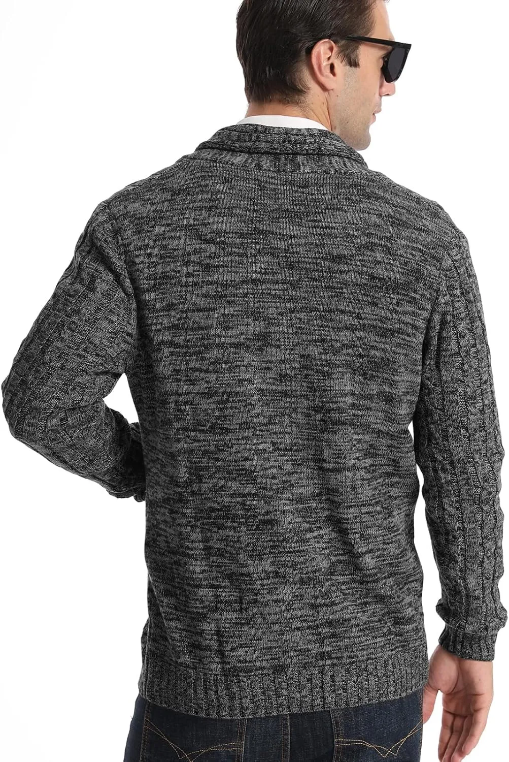 Suwangi Men's Cardigan Sweater Cable Knitted Shawl Collar Cardigans for Men V Neck Long-Sleeve Button-Down Slim Fit Sweater