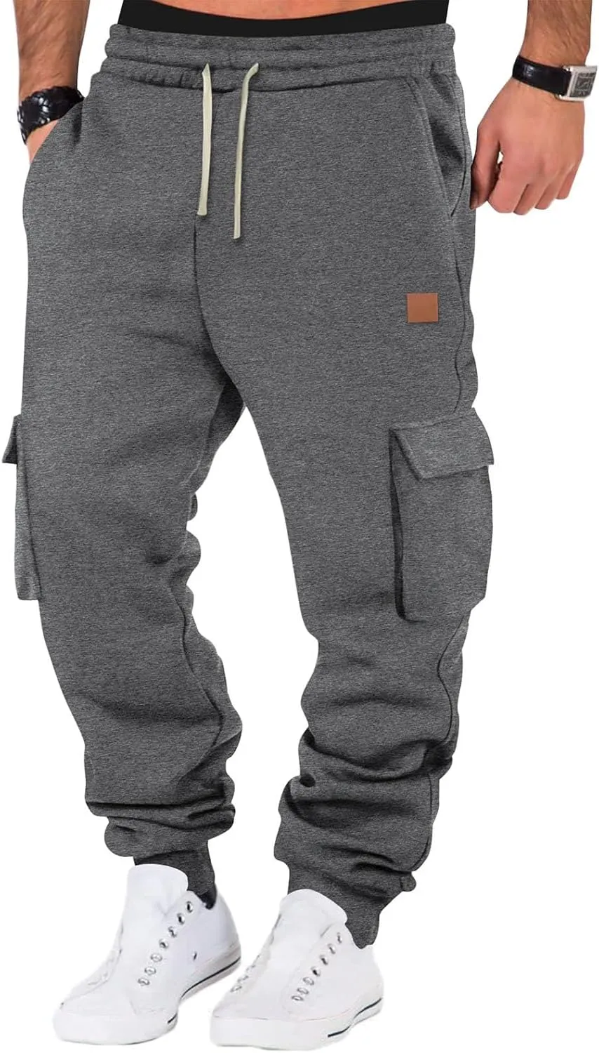 SUWBMHWE Men Cargo Pants Stretch Drawstring Elastic Waist Sweatpants Tall Regular Fit Pants Joggers Trousers with Pockets