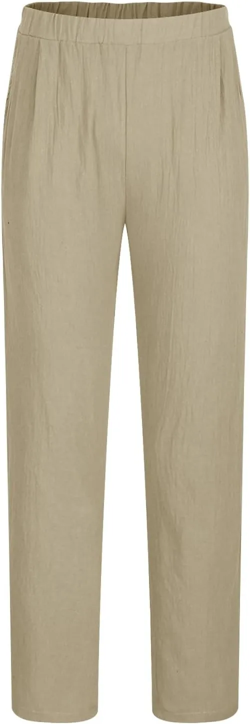 Sweatpants for Men 2024 Summer Trendy Cotton Linen Trousers Elastic Waist Sports Pants Straight Leg Pants with Pokets