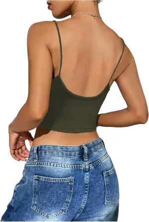 SweatyRocks Women's Basic Spaghetti Strap Scoop Neck Backless Slim Fit Camisole Crop Top