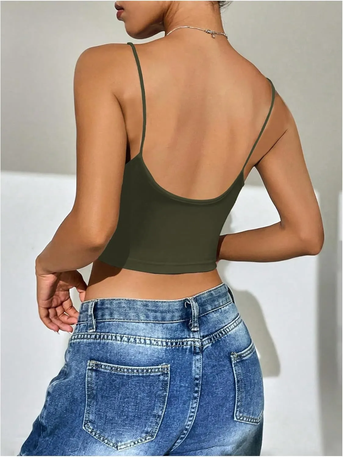 SweatyRocks Women's Basic Spaghetti Strap Scoop Neck Backless Slim Fit Camisole Crop Top