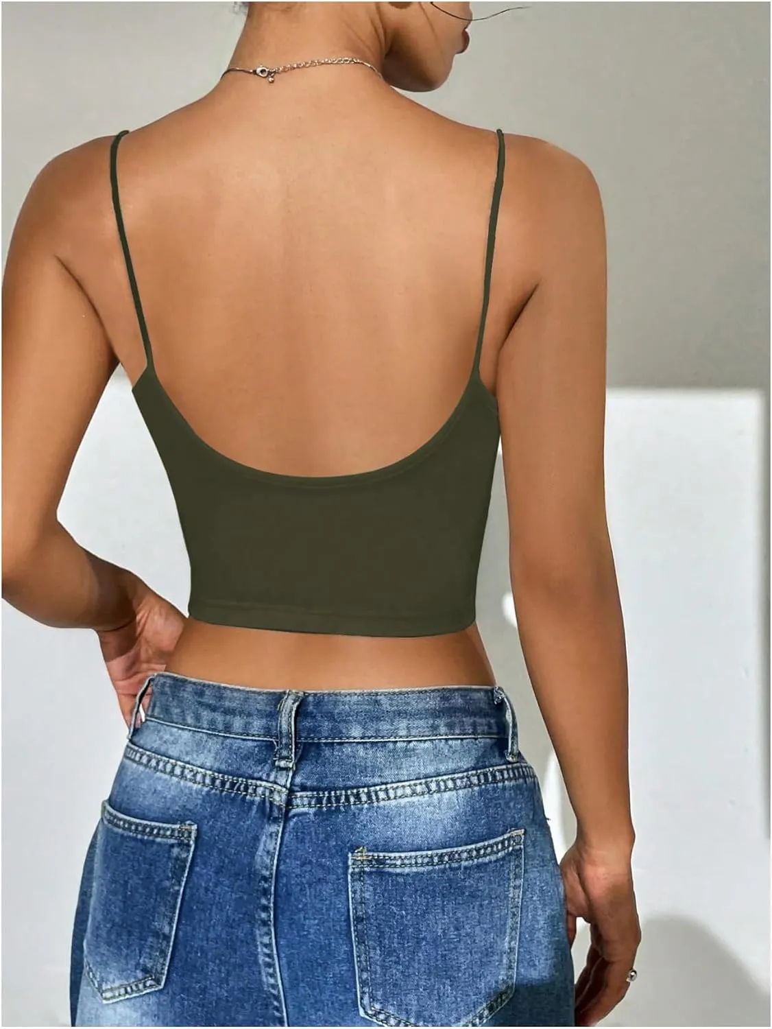 SweatyRocks Women's Basic Spaghetti Strap Scoop Neck Backless Slim Fit Camisole Crop Top