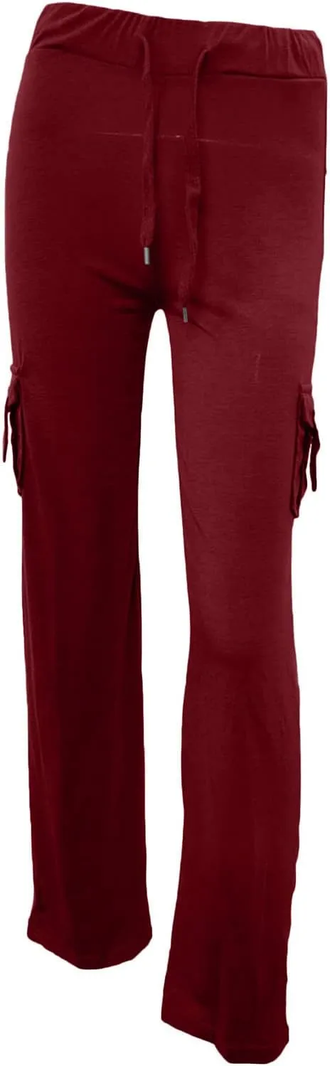 TANGNADE Womens Cargo Pants High Waist Wide Leg Pants with Pockets Drawstring Yoga Workout Leggings Gym Trouser Pants