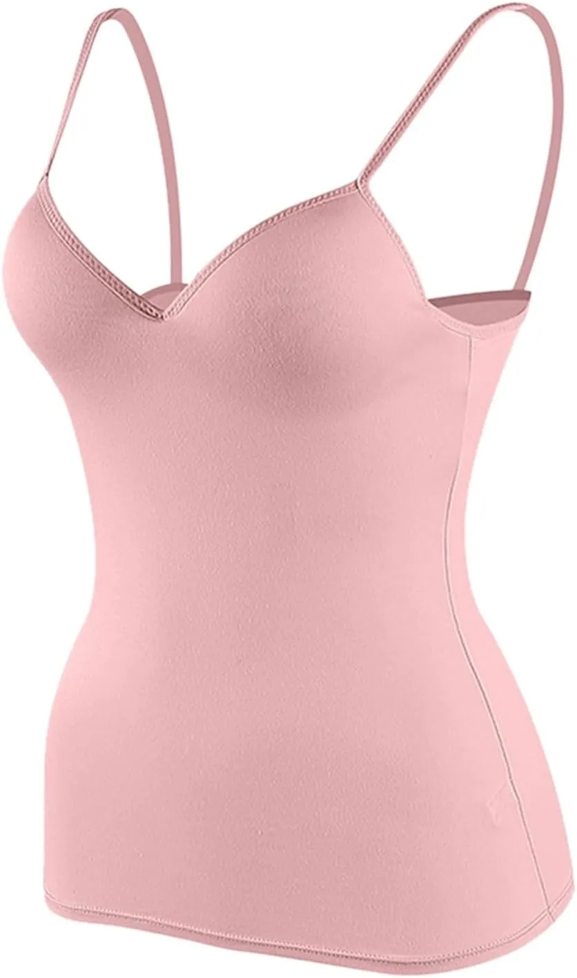 Tank Top with Built in Bra for Women Sleeveless Strappy Summer Cropped Camisole Yoga Tops Workout Sports Padded Cami Clothes