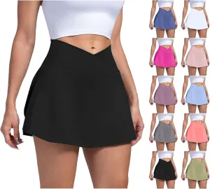 Tennis Skirts for Women with Shorts Summer Built-in Shorts Crossover Tennis Golf Workout Skirts Short with Pockets