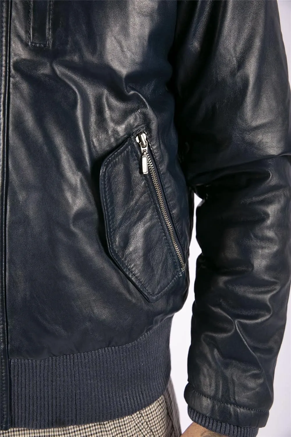 TruClothing Men's Bomber Jacket Outwear Windproof Winter Puffer Real Leather Jackets Coat Fur Hood