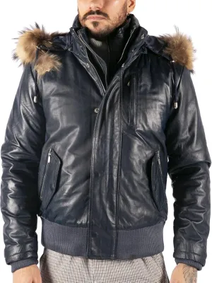 TruClothing Men's Bomber Jacket Outwear Windproof Winter Puffer Real Leather Jackets Coat Fur Hood