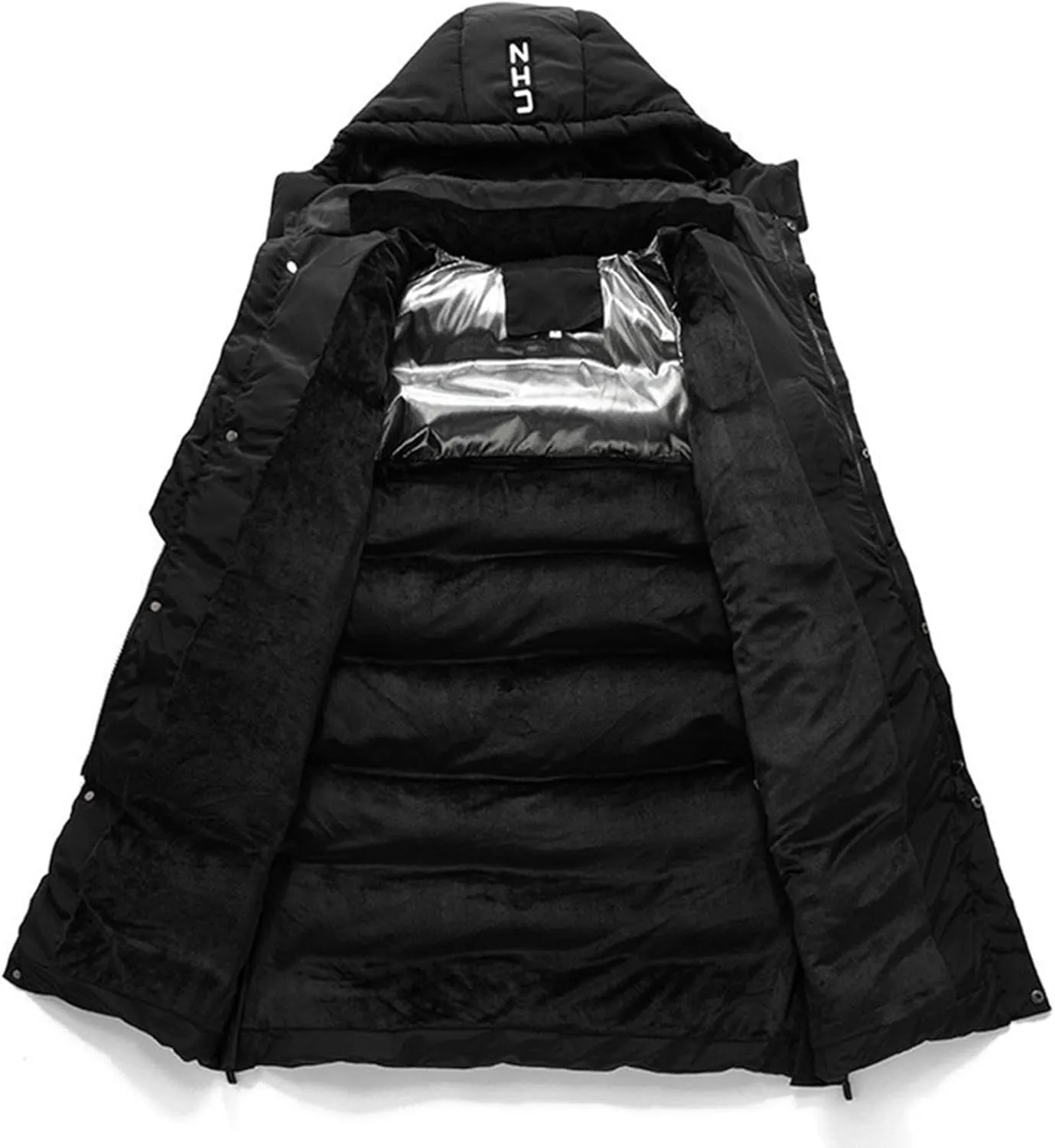 Unisex Men's Women's Long Puffer Jacket Thermal Cotton Padded Winter Coat with Detachable Hood