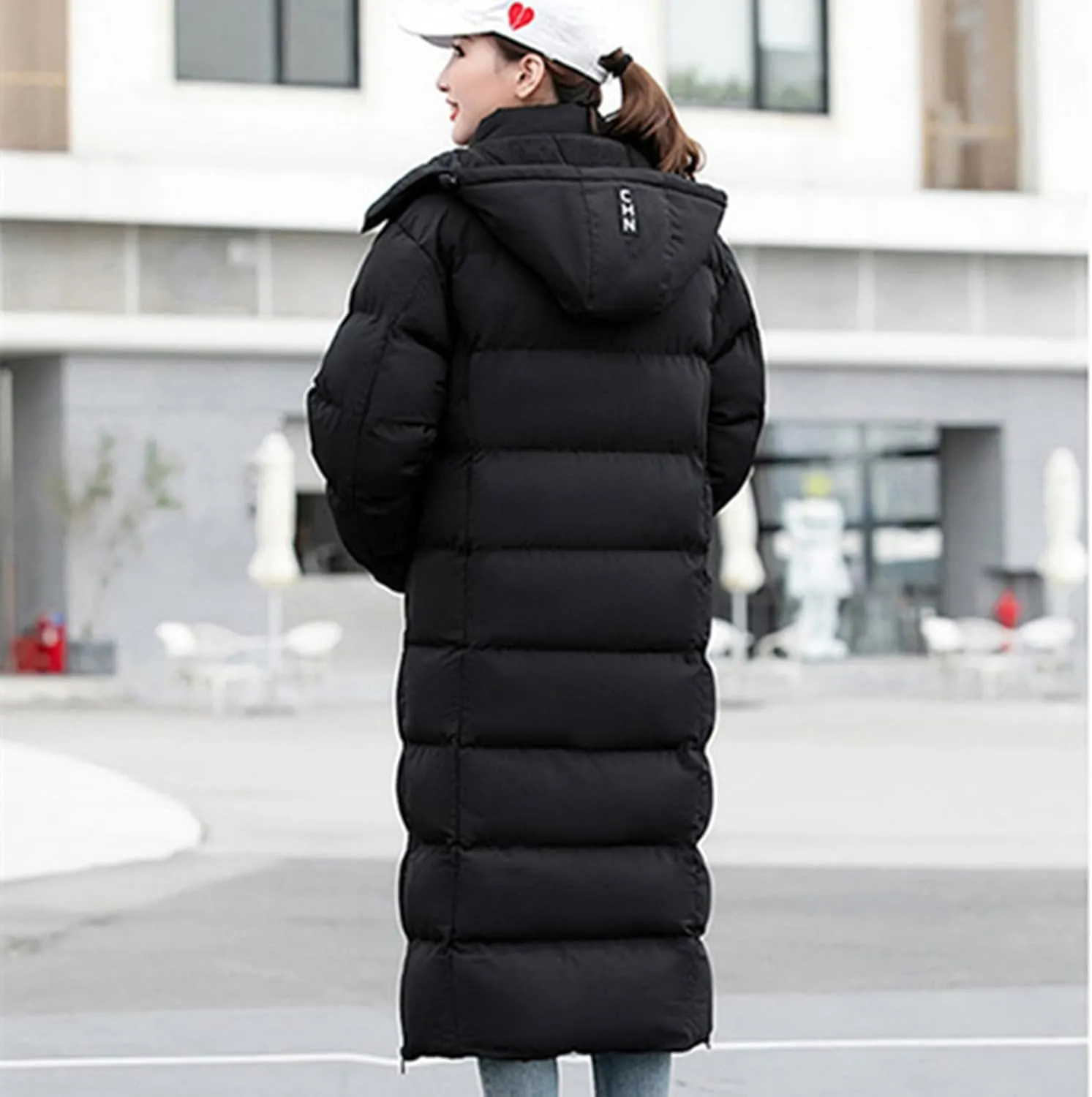 Unisex Men's Women's Long Puffer Jacket Thermal Cotton Padded Winter Coat with Detachable Hood