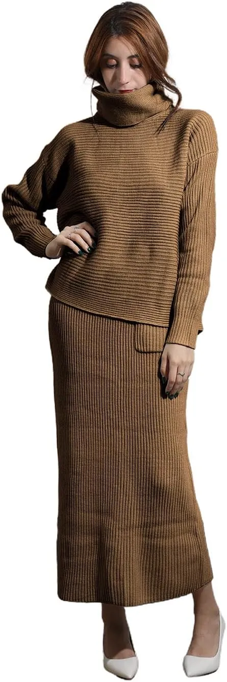 utcoco Women's Pullover Sweaters 2 Piece Outfits Long Sleeve Knit Pullover and Long Skirt Sweater Sets