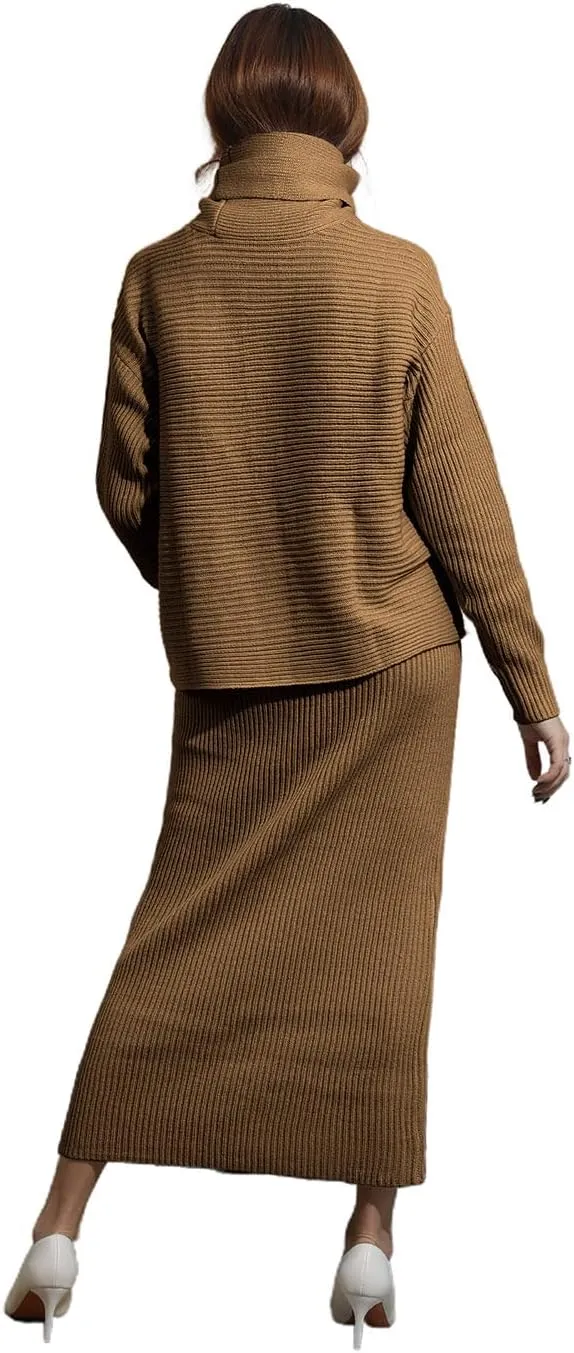 utcoco Women's Pullover Sweaters 2 Piece Outfits Long Sleeve Knit Pullover and Long Skirt Sweater Sets