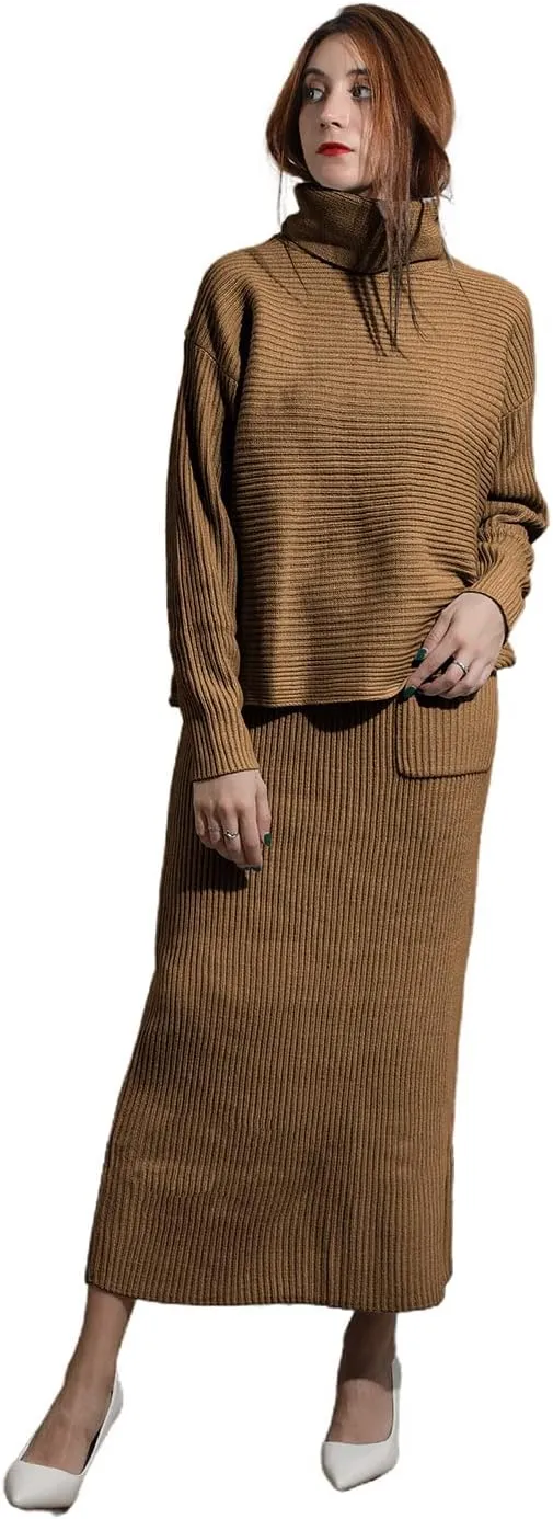 utcoco Women's Pullover Sweaters 2 Piece Outfits Long Sleeve Knit Pullover and Long Skirt Sweater Sets