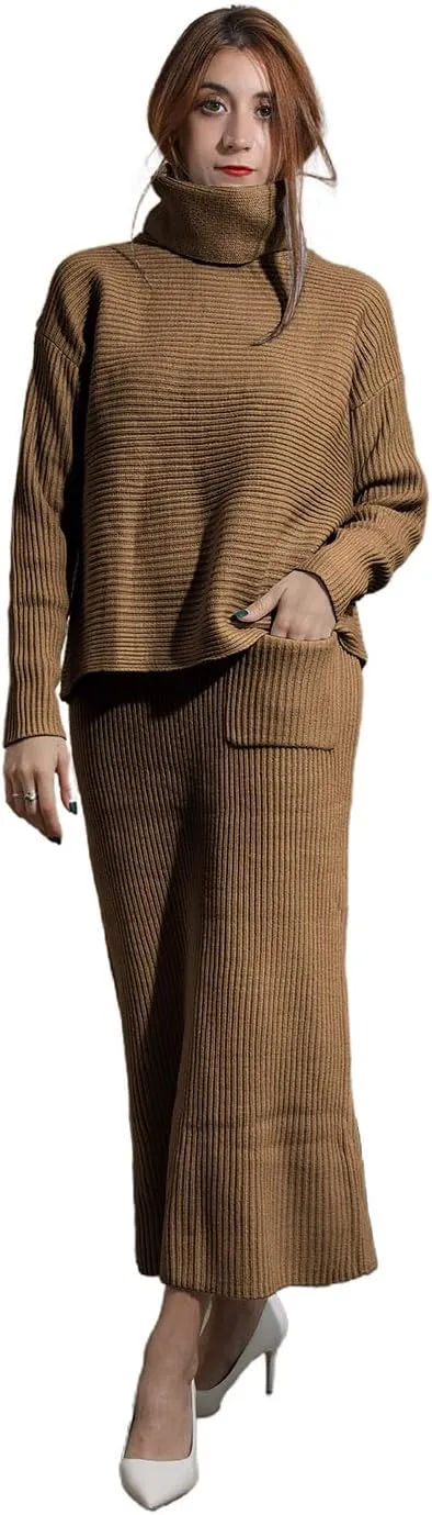 utcoco Women's Pullover Sweaters 2 Piece Outfits Long Sleeve Knit Pullover and Long Skirt Sweater Sets