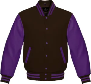 Varsity Jacket Baseball Letterman Bomber Wool & Purple Genuine leather sleeves