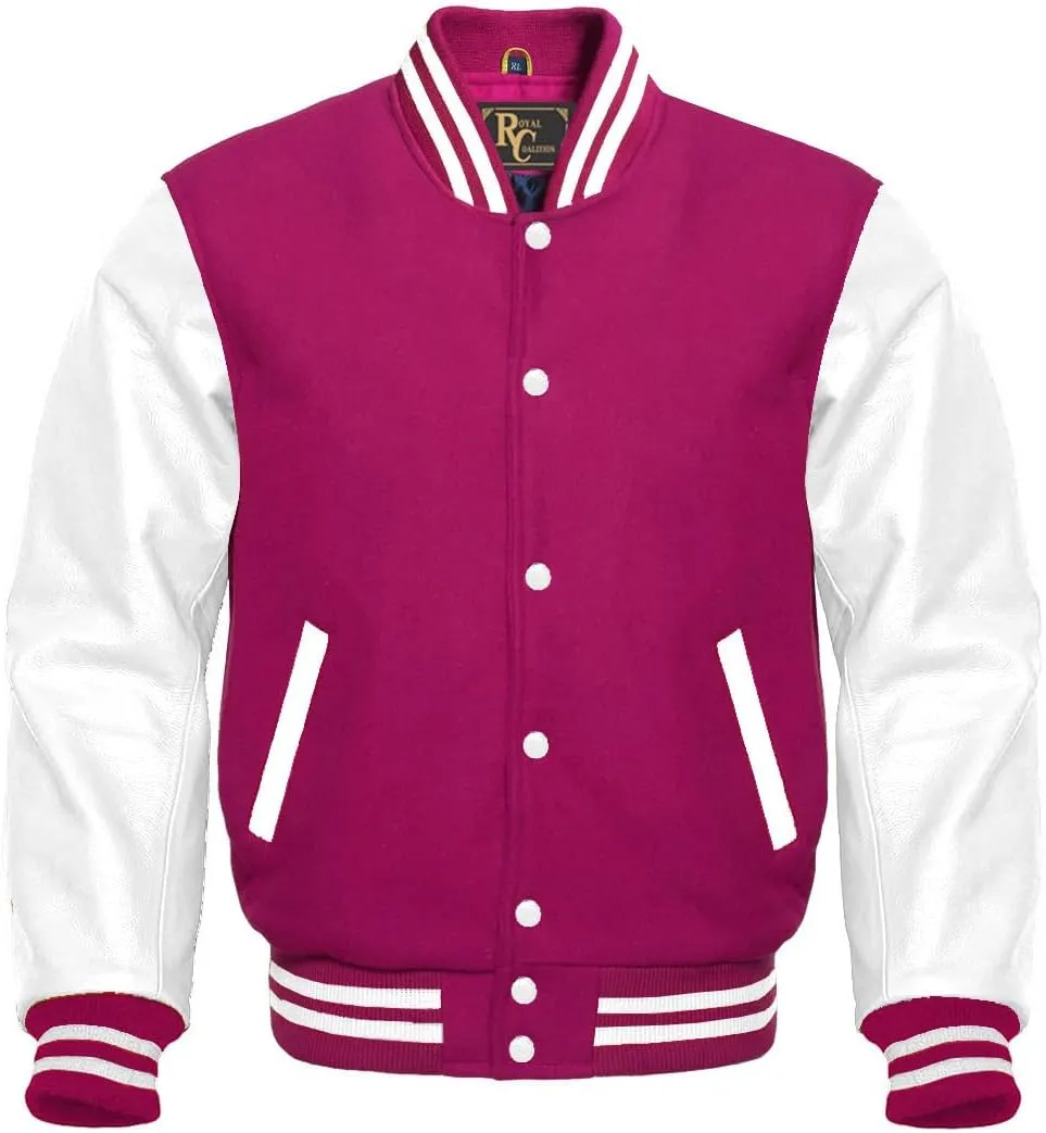 Varsity Letterman Wool & White Genuine Leather Sleeves Bomber Style Baseball Jacket