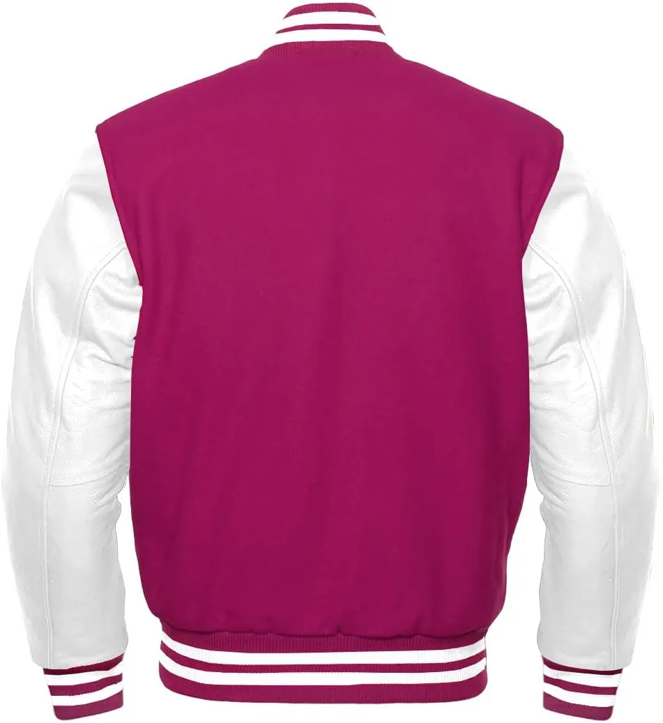 Varsity Letterman Wool & White Genuine Leather Sleeves Bomber Style Baseball Jacket