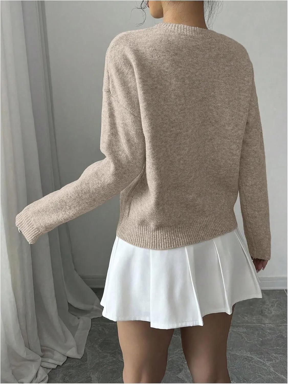 Verdusa Women's 3D Floral Pullover Sweaters Crew Neck Long Sleeve Knit Top
