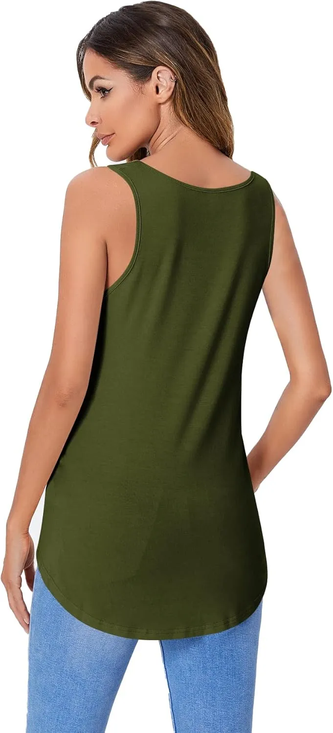 Verdusa Women's Basic V Neck Longline Dolphin Hem Loose Tunic Tank Top