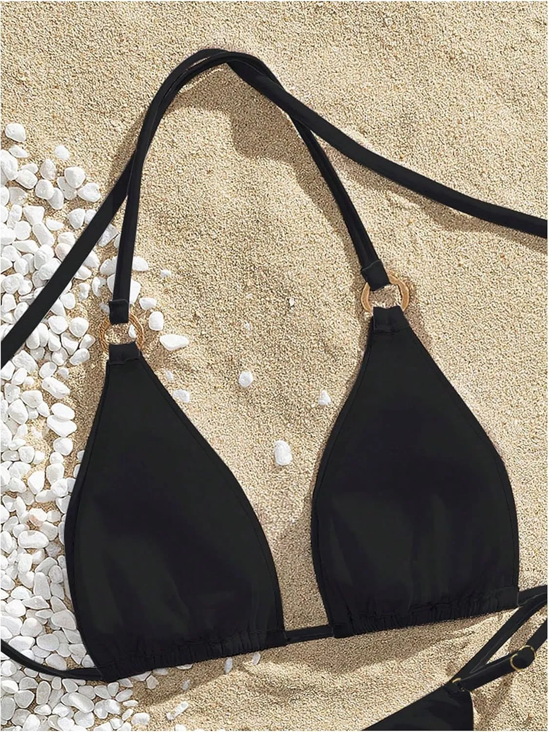 Verdusa Women's Floral Print Halter Bikini Top String Triangle Bra Swimsuit Tops