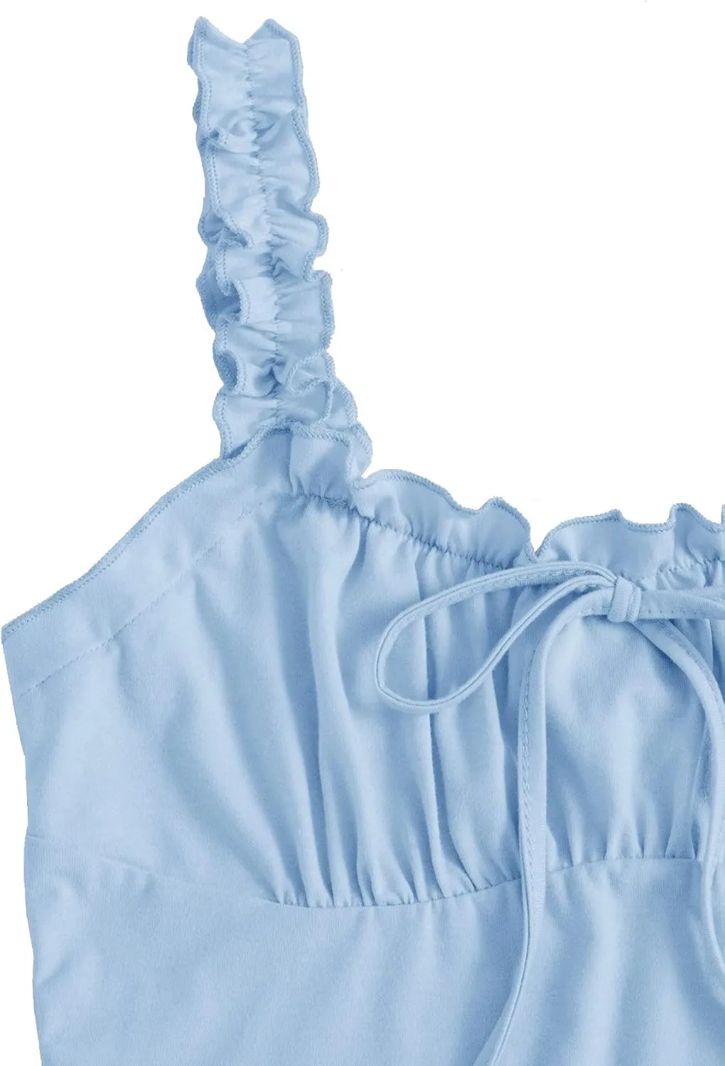 Verdusa Women's Frill Trim Strap Tie Knot Ruched Front Bustier Crop Top