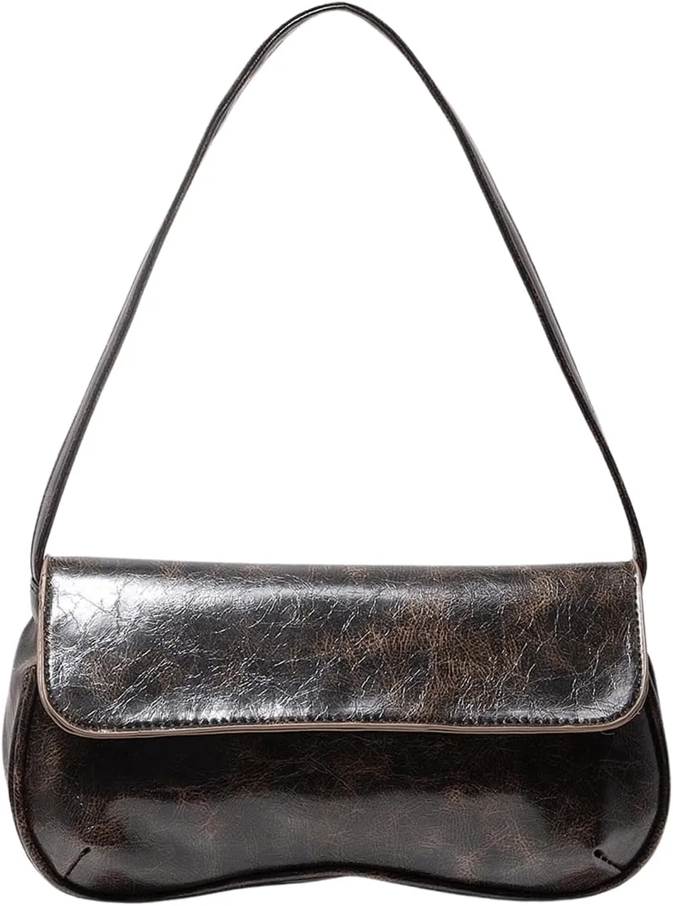 Verdusa Women's Retro Flap Shoulder Bag PU Leather Top Handle Underarm Bag Purse
