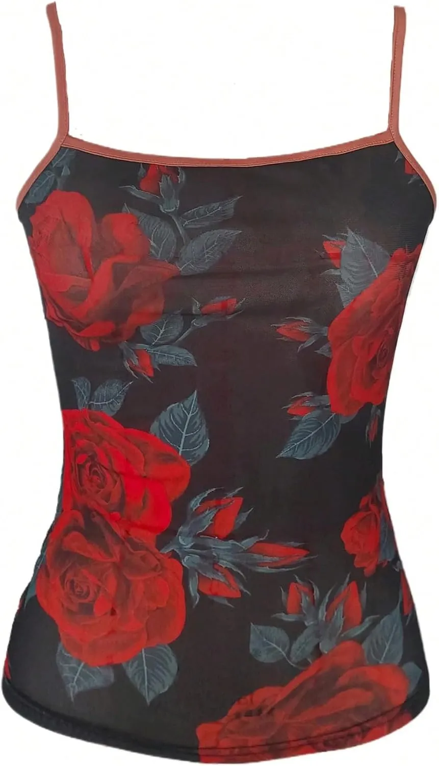 Verdusa Women's Y2K Floral Print Cami Top Scoop Neck Backless Fitted Camisole