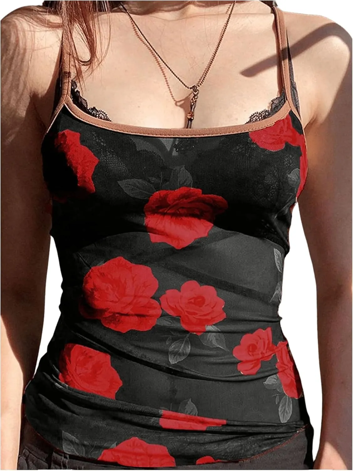 Verdusa Women's Y2K Floral Print Cami Top Scoop Neck Backless Fitted Camisole