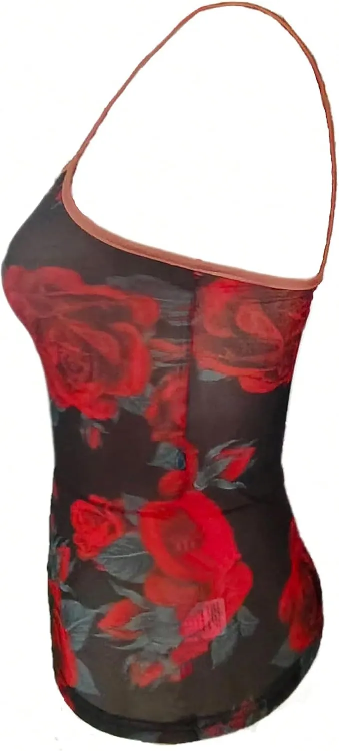 Verdusa Women's Y2K Floral Print Cami Top Scoop Neck Backless Fitted Camisole
