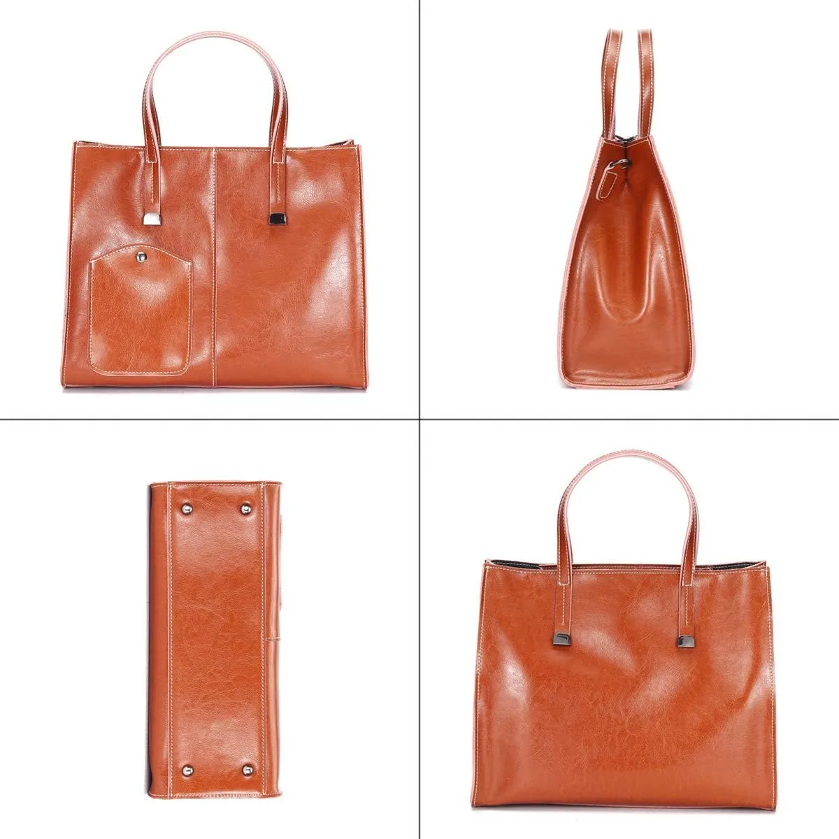 Vintage Women Genuine Leather Tote Bags Top Handle Casual Shoulder Purse Satchel Handbags