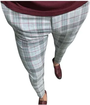 WABEOR Mens Chinos Pants Slim Fit Stretch Striped Plaid Dress Pants Casual Business Big and Tall Flat Front Skinny Trousers Red