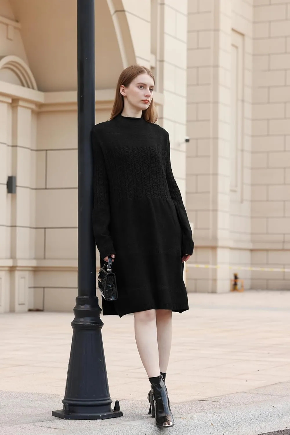 Wander Agio Womens Sweater Winter Warm Tops Sweater Dress for Women Fall Pullover Sweaters Fashion Long Skirt Over-The-Knee