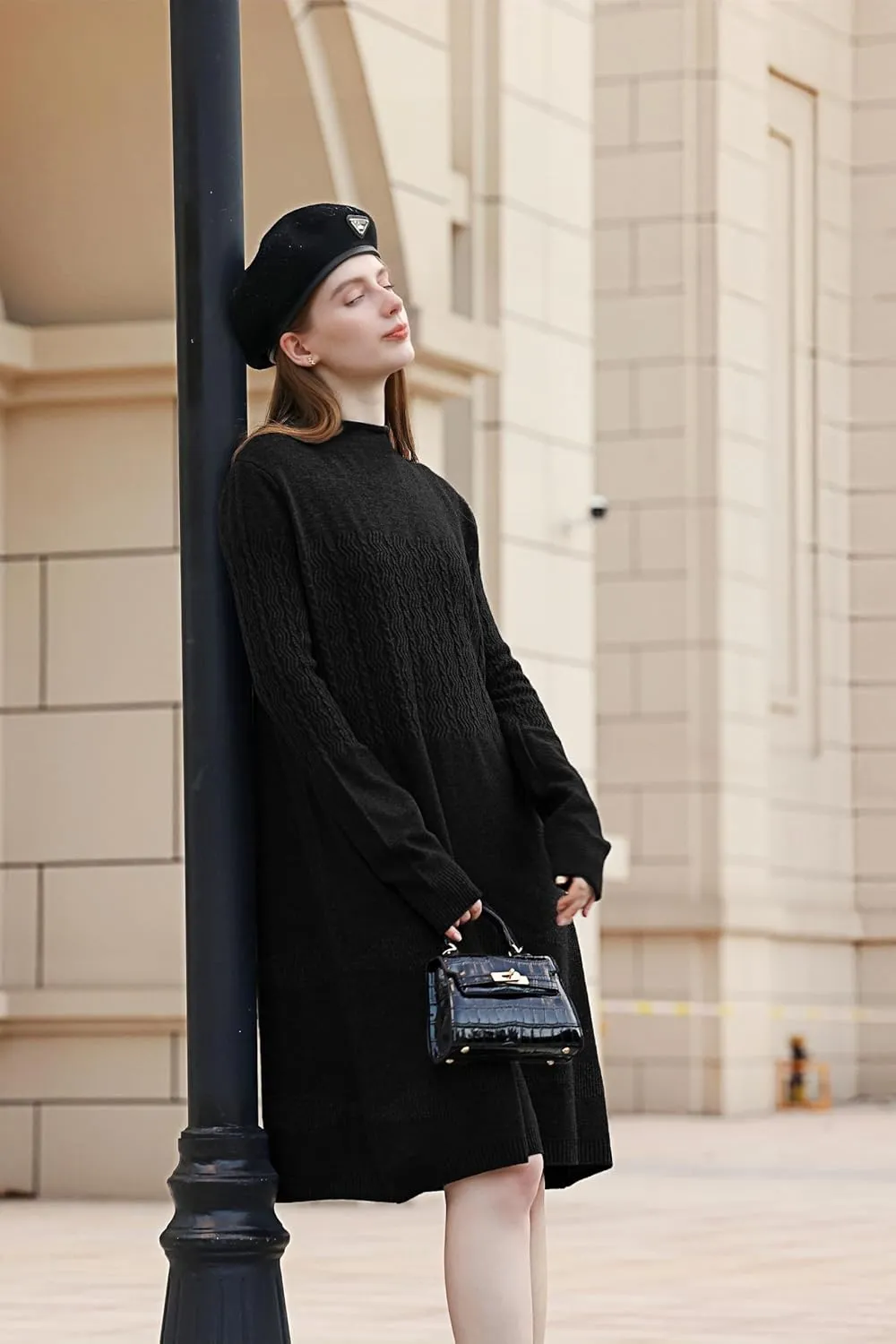 Wander Agio Womens Sweater Winter Warm Tops Sweater Dress for Women Fall Pullover Sweaters Fashion Long Skirt Over-The-Knee
