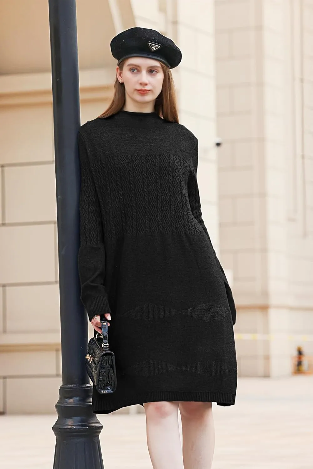 Wander Agio Womens Sweater Winter Warm Tops Sweater Dress for Women Fall Pullover Sweaters Fashion Long Skirt Over-The-Knee