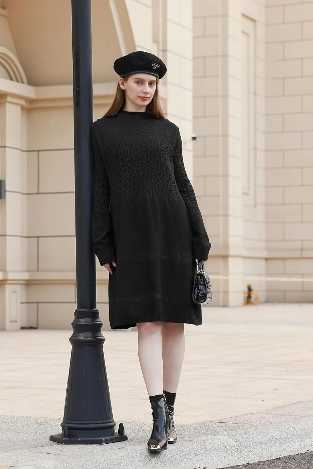 Wander Agio Womens Sweater Winter Warm Tops Sweater Dress for Women Fall Pullover Sweaters Fashion Long Skirt Over-The-Knee