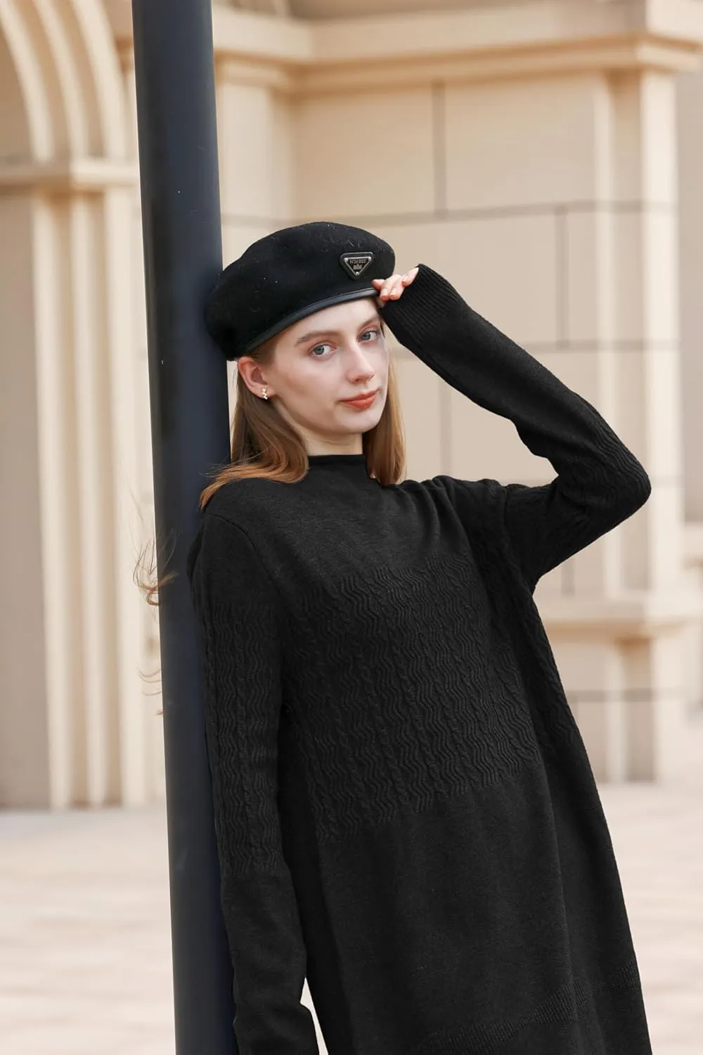 Wander Agio Womens Sweater Winter Warm Tops Sweater Dress for Women Fall Pullover Sweaters Fashion Long Skirt Over-The-Knee