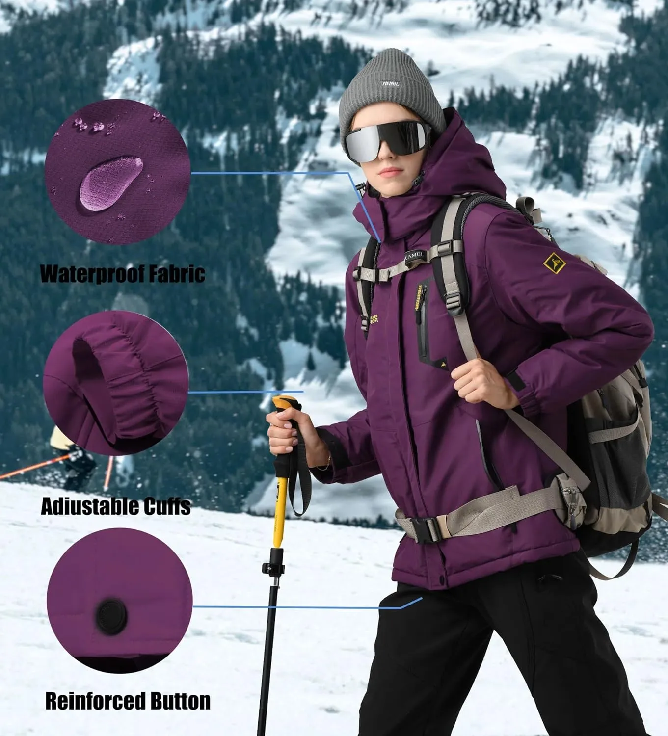 Waterproof Warm Winter Snow Coat for Women Ski Jacket for Snowboarding Hiking