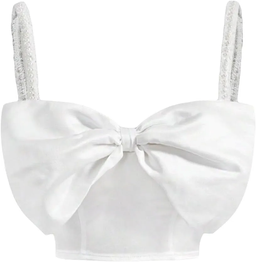 WDIRARA Women's Bow Front Cami Top Sleeveless Fitted Camisole Party Club Crop Tops
